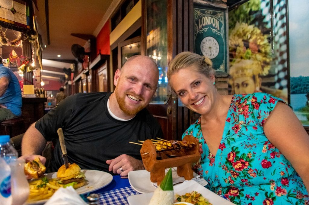 Traveling Bali- my husband and I enjoying a delicious meal