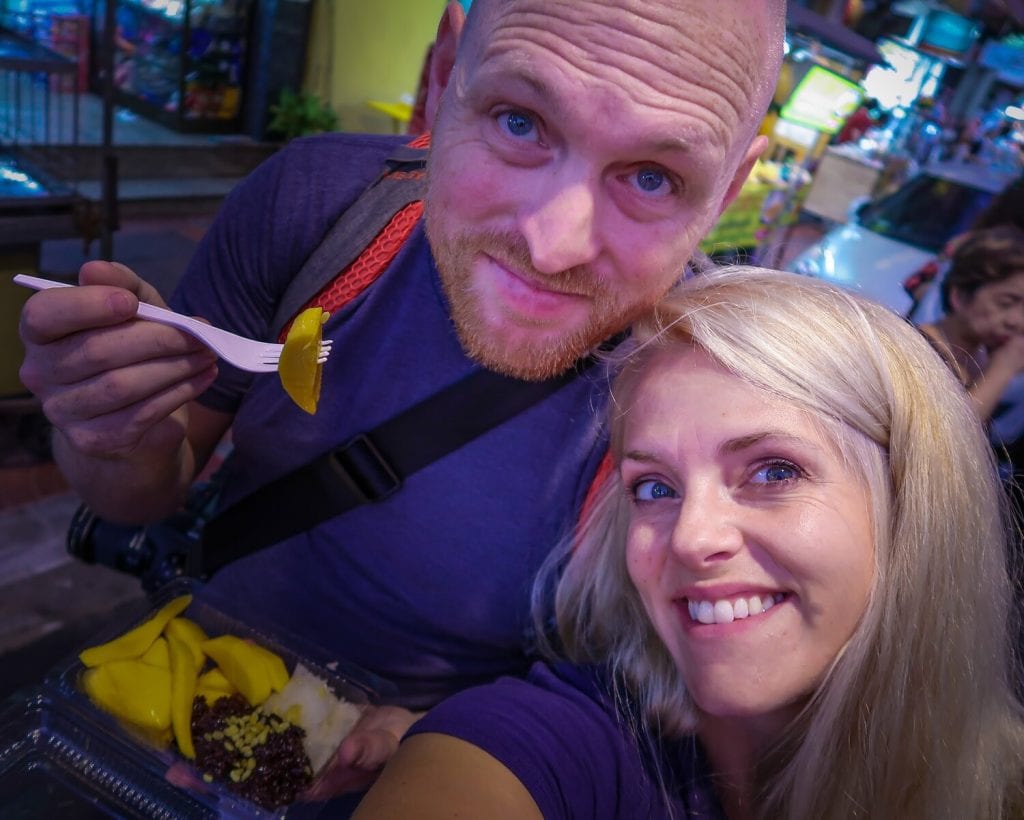 Chris and I eating at the night markets in Bangkok