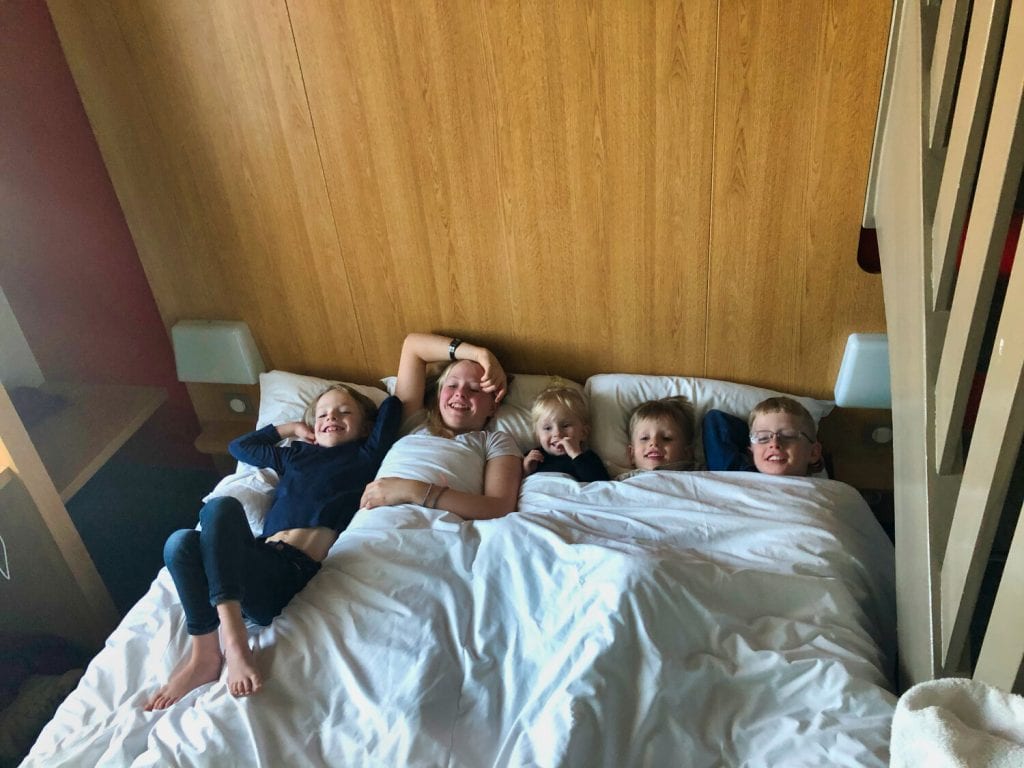 All our kids in the airBnb bed