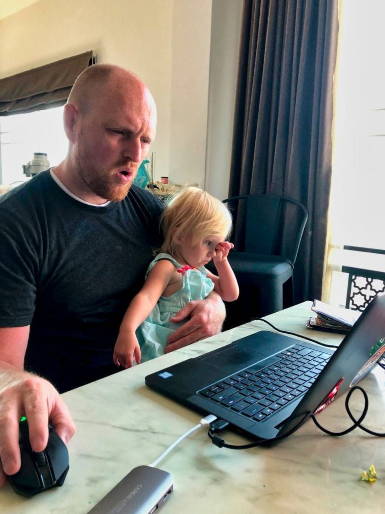 Chris trying to work remotely and take care of our youngest 