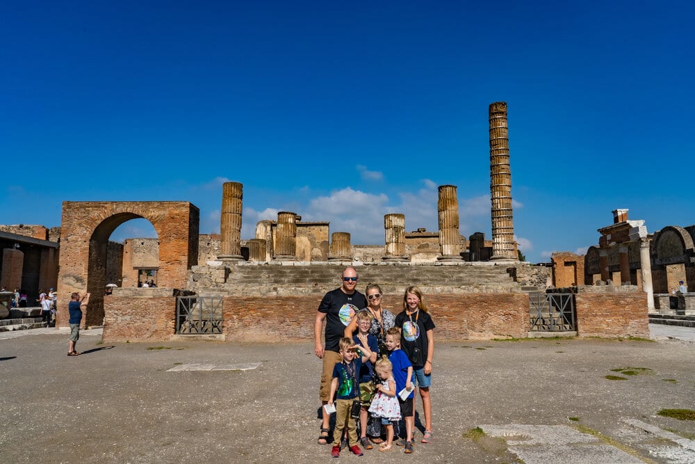 A picture in Pompeii with kids and my husband.