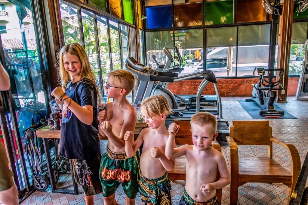 The kids in Bangkok, Thailand at Muay Thai lessons. 