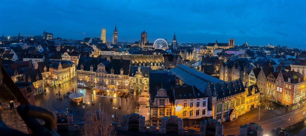 Belgium Trip with Kids: landscape photo of Ghent at night 