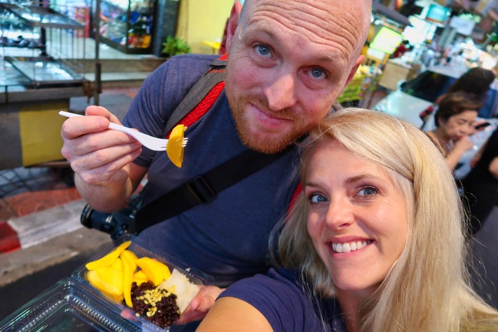 Chris and Leslie eating at the Bangkok night market