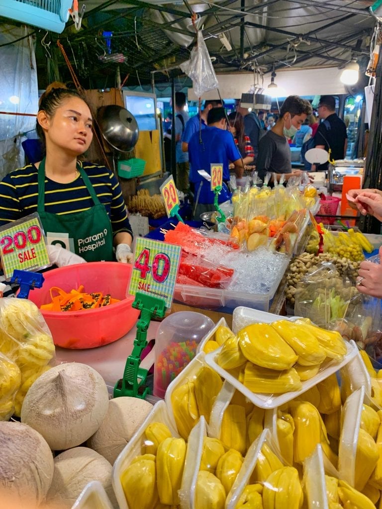 Mango sticky rice stand at the Bangkok night market 