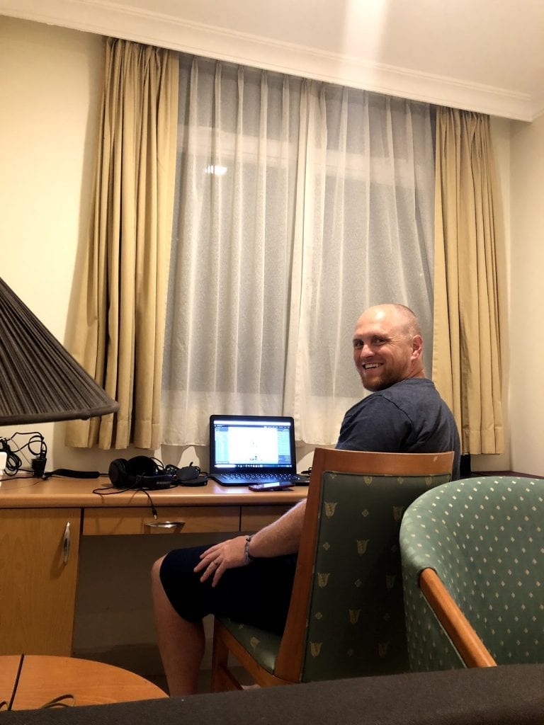 Chris working remotely from our Airbnb 