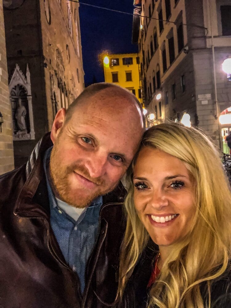 travel italy by train: my husband and I enjoying the nightlife of Italy 