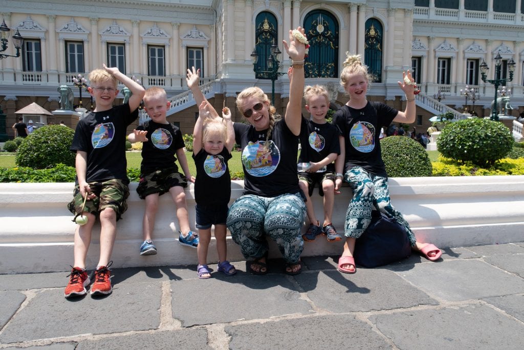 bangkok with kids- my family outside of a temple