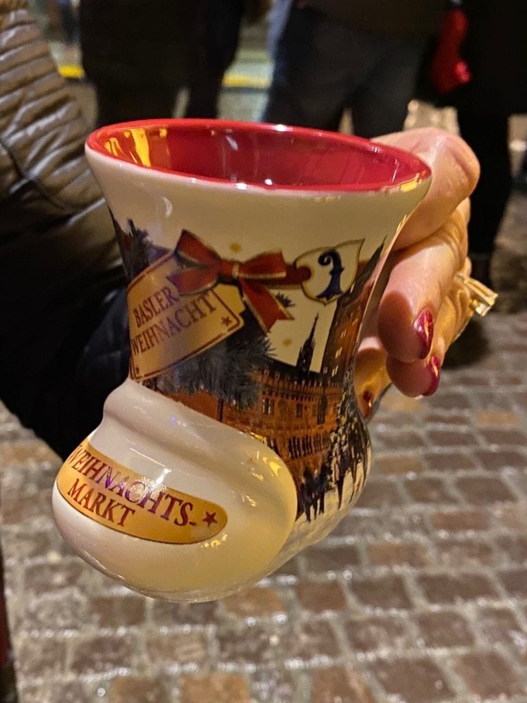 Christmas Markets in europe: a stocking mug with hot chocolate