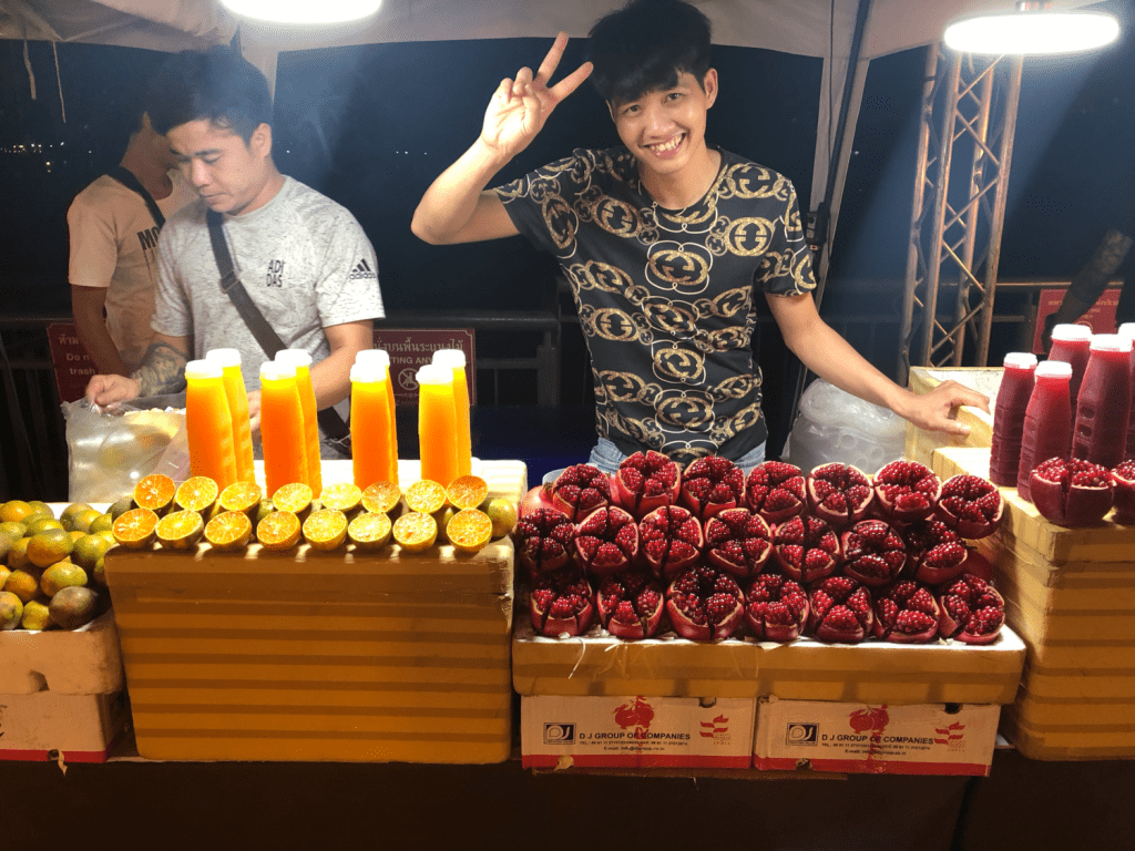 best food in Bangkok- a colorful fresh fruit stand