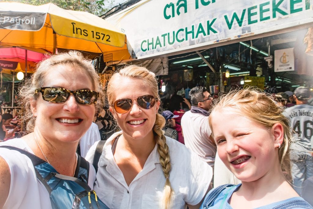 bangkok with kids- a selfie at a day market