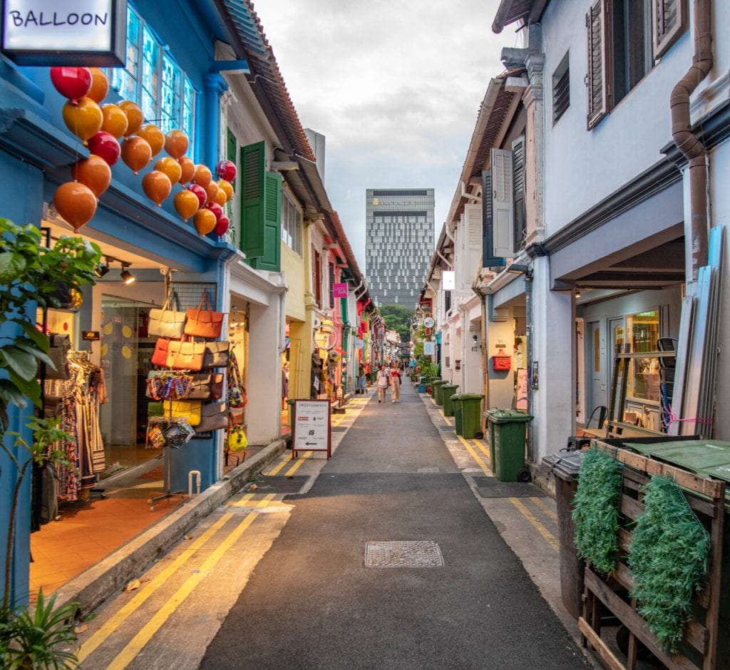 singapore travel guide- a colorful street full of little stores