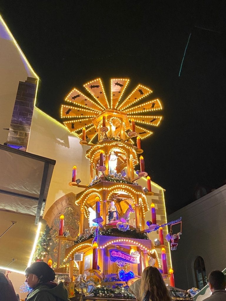 Christmas Markets in europe: a lite up tower decoration 