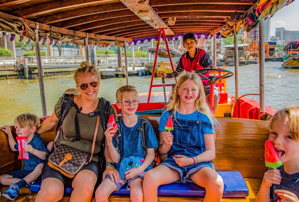 Boat ride in Bangkok with our kids