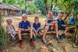 Our five children sitting together during our Chiang Mai visit
